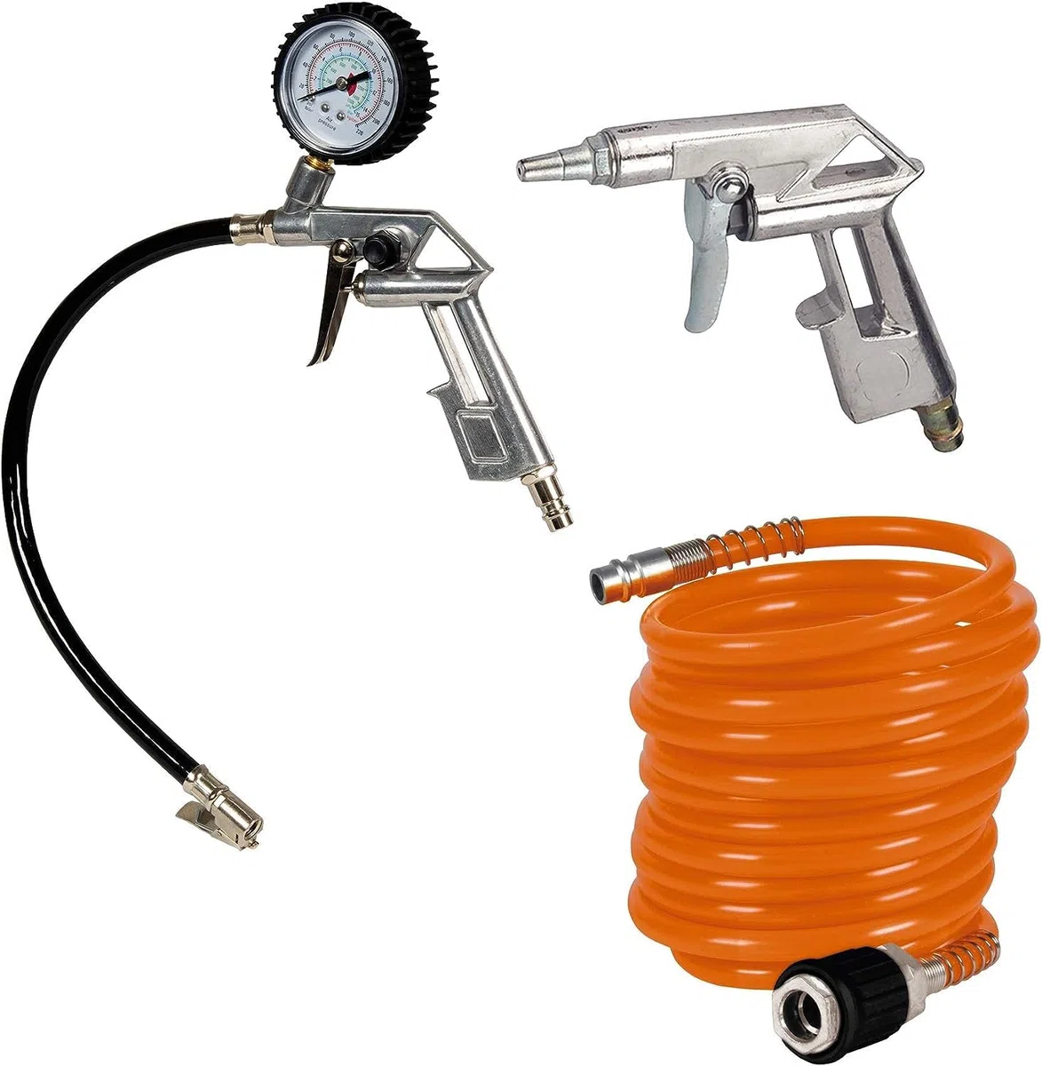 Einhell Kit 3 accessoires pneumatique pour compresseur à air (Pistolet de soufflage, manomètre de gonflage, tuyau de 5m (diamètre intérieur 6 mm))