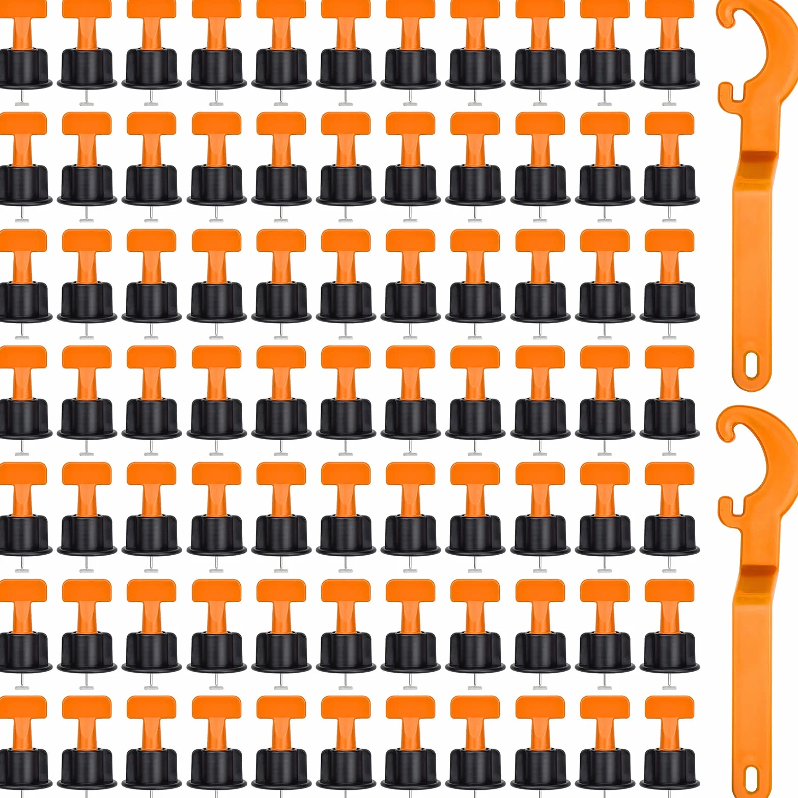100 Pcs Systeme de Nivellement pour Carrelage, Nivellement Carrelage Réutilisables pour Carrelage, Carreaux de Céramique, Panneaux de Bois avec 2 Clés Spéciales