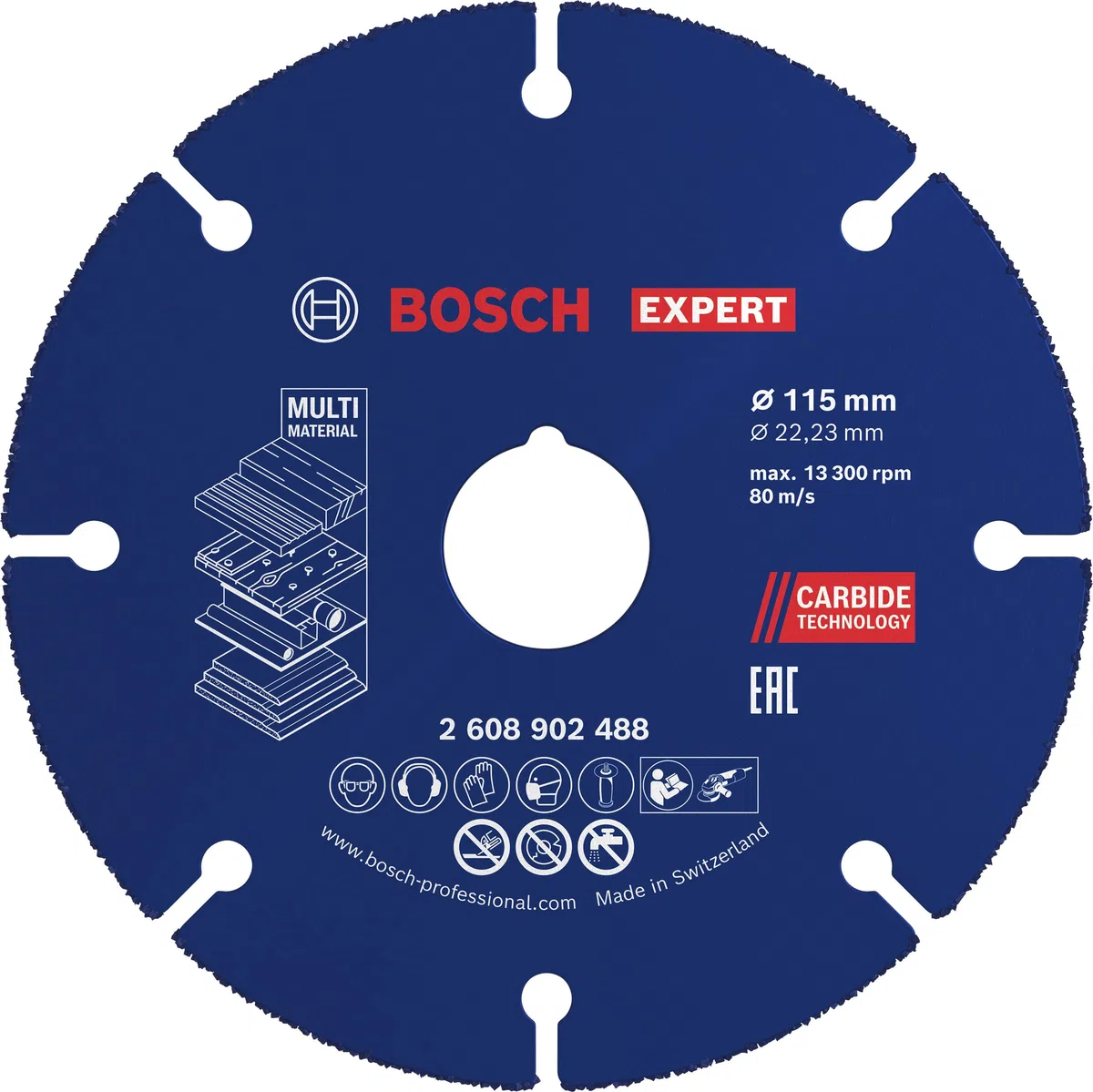 Bosch 1x Disque à tronçonner EXPERT Carbide Multi Wheel (pour Bois dur, Bois clouté, Ø 115 mm, Professional Accessoire Petite meuleuse angulaire)