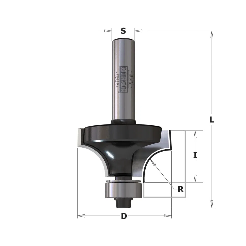 CMT Orange Tools K938-317 Fraise pour quart de rond HW Z2 S=8mm D=31.8mm | Carbure, Z2 S=8mm D=31.8mm I=16.5mm L=58mm R=9.5mm, rotation droite, outil avec roulement