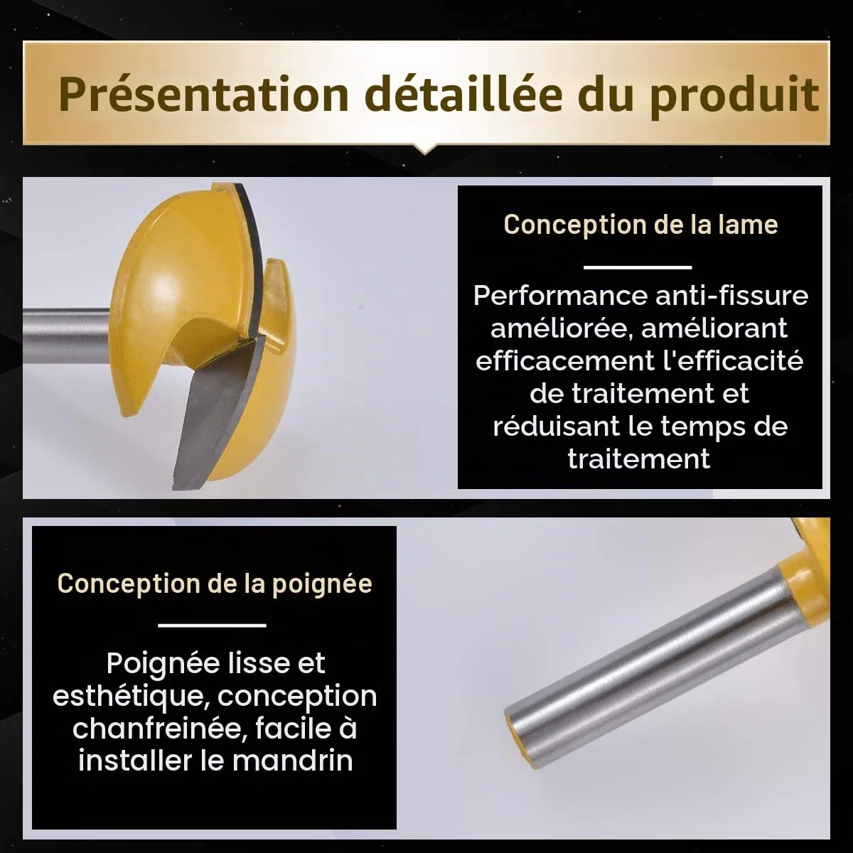 KATUR Fraise horizontale pour toupie, Fraise pour chape, Petite toupie avec tige de 8mm (tige de 8mm, largeur de 1-3/4", rayon de 1.65")