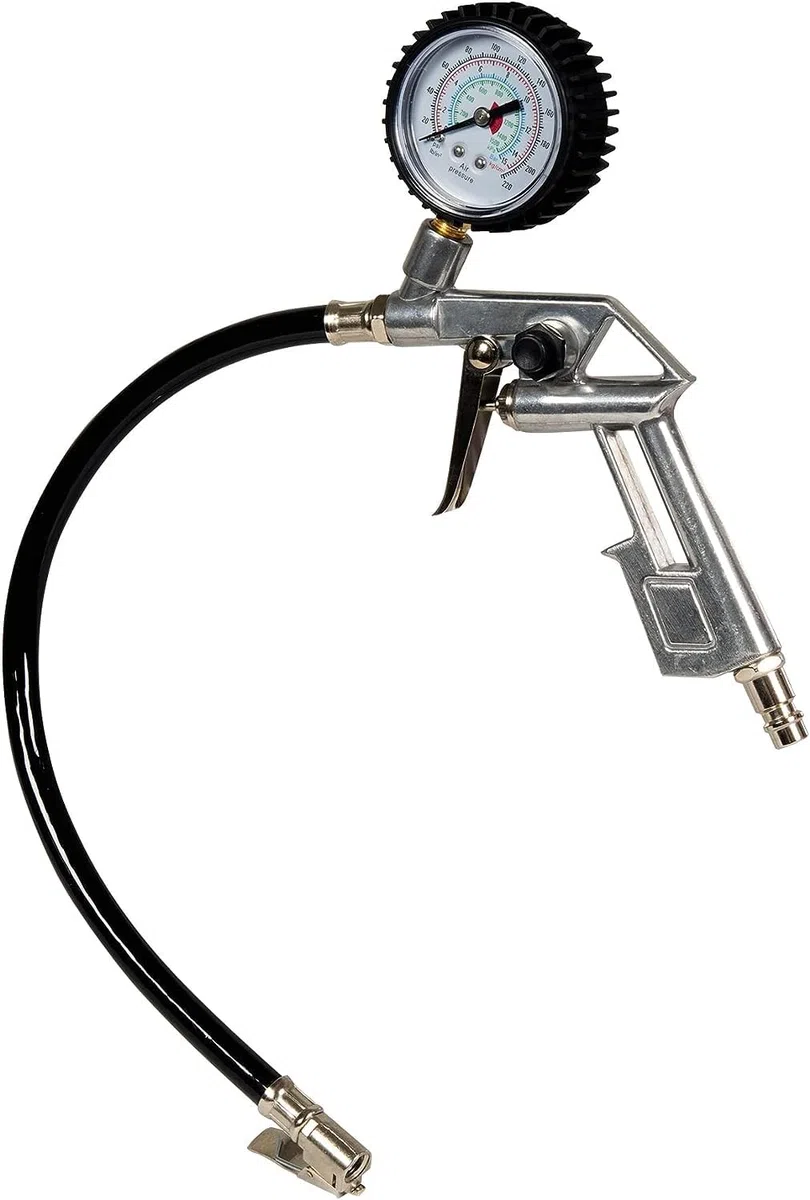 Einhell Kit 3 accessoires pneumatique pour compresseur à air (Pistolet de soufflage, manomètre de gonflage, tuyau de 5m (diamètre intérieur 6 mm))